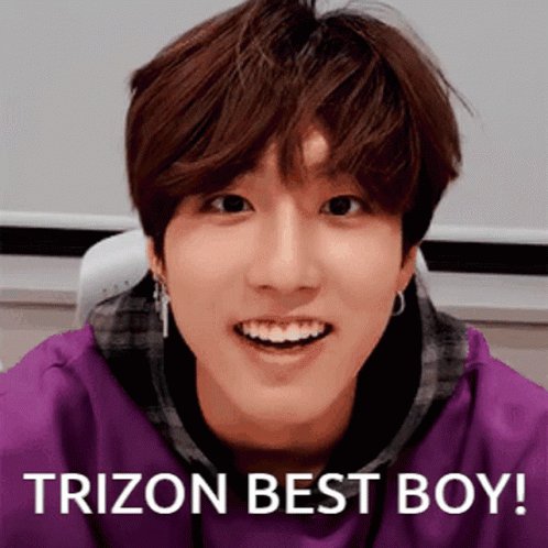 A Young Man Wearing A Purple Shirt Is Smiling And Says Trizon Best Boy ! GIF