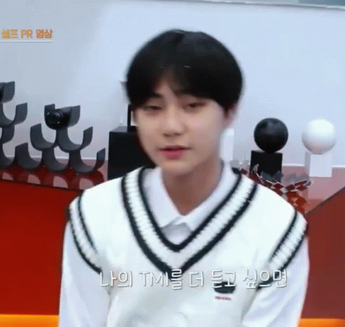 A Young Man Wearing A White Shirt And A Black And White Vest Is Talking To Someone In Korean GIF