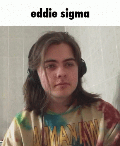 A Young Man Wearing Headphones And A Tie Dye Shirt With The Name Eddie Sigma GIF