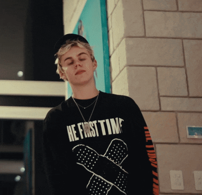 A Young Man Wears A Black Shirt That Says He First Time GIF