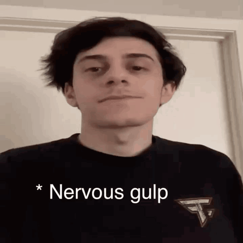 A Young Man With A Nervous Gulp On His Shirt GIF