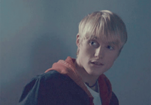 A Young Man With Blonde Hair Wearing A Red Hoodie GIF