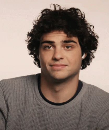A Young Man With Curly Hair Is Wearing A Gray Sweater GIF