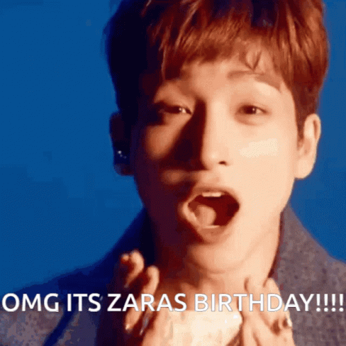 A Young Man With His Mouth Open And The Words Omg Its Zara 'S Birthday GIF
