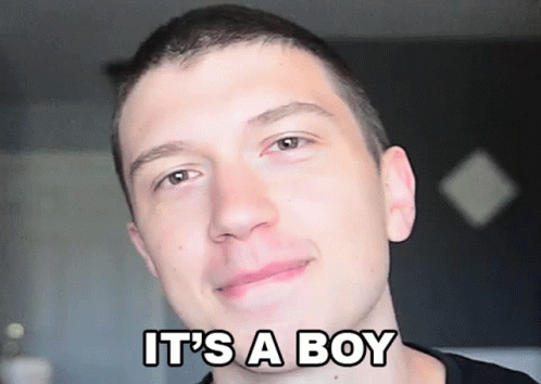 A Young Man With The Words It 'S A Boy Written On His Face GIF