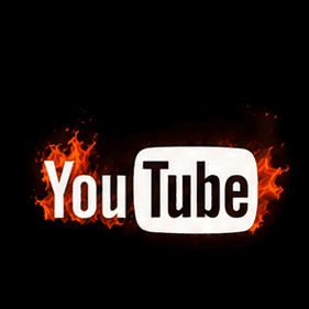 A Youtube Logo Is Surrounded By Flames Against A Black Background GIF