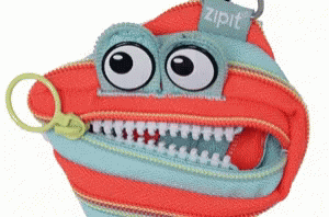 A Zipper Purse That Looks Like A Monster Has A Tag That Says Zipit On It GIF
