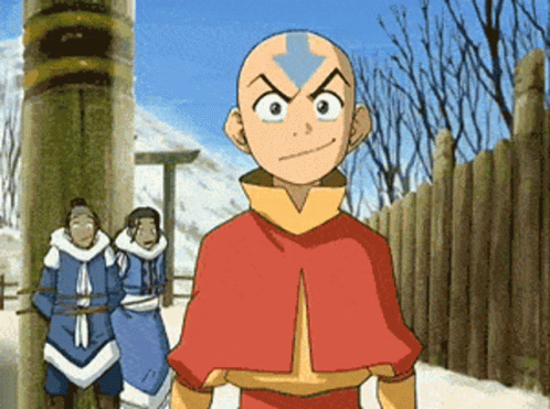Aang From Avatar The Last Airbender Is Standing In Front Of A Fence GIF