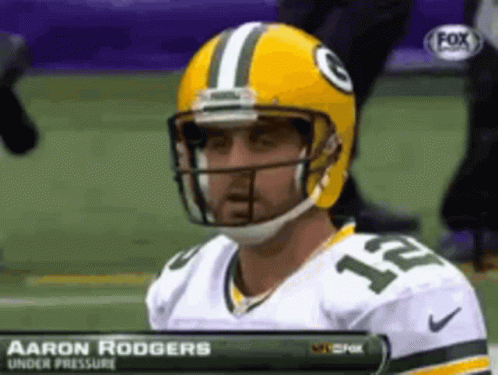Aaron Rodgers Wearing Yellow Helmet and Number 12