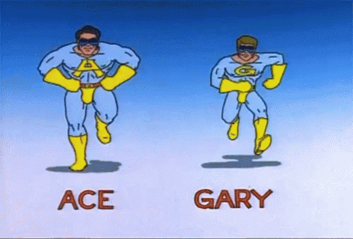 Ace And Gary Running In Superhero Costumes GIF