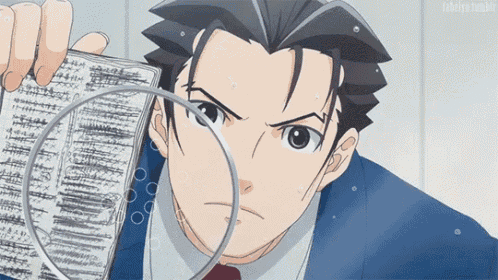 Ace Attorney Phoenix Wright Showing His Notes GIF