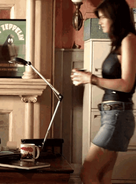 Actress Alexandra Daddario Wearing Denim Mini Skirt GIF