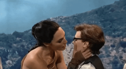 Actresses Gal Gadot And Kate Mckinnon Sensual Kiss GIF