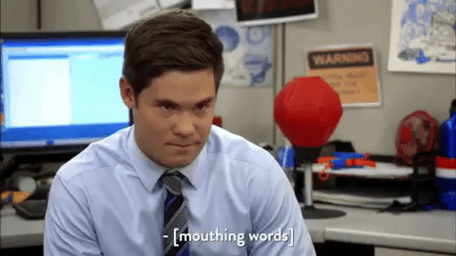 Adam Devine Mouthing Words Workaholics GIF