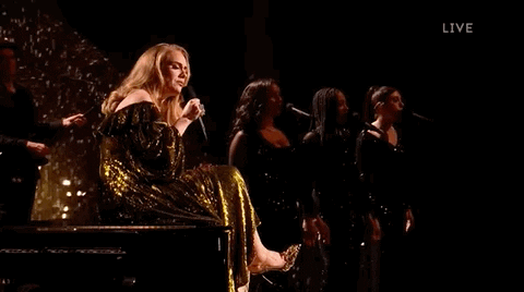 Adele In Golden Dress With Backup Singers GIF