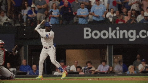 Adolis Garcia Hitting Baseball Then Running GIF