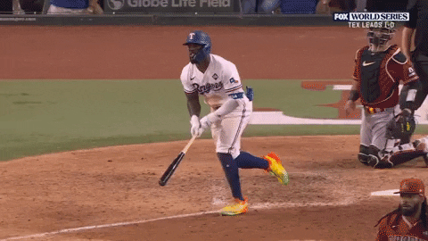 Adolis Garcia Throwing Bat While Running GIF