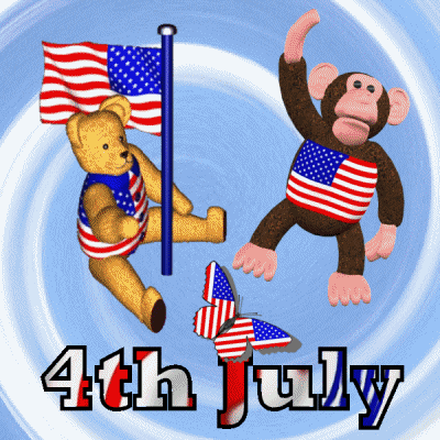 Adorable Bear Monkey American Flag Fourth Of July GIF