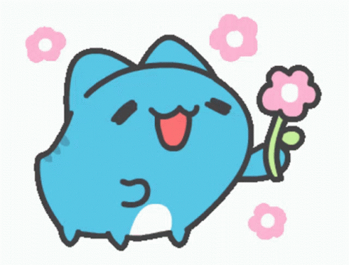 Adorable Blue Cat Giving Flower GIF