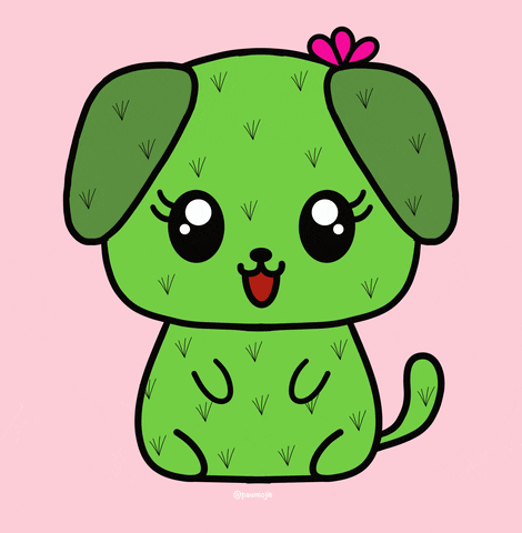 Adorable Cactus Cartoon Dog Loving Glance GIF