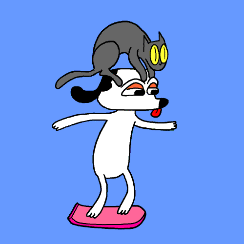 Adorable Cat Dog Art Riding Skateboard GIF