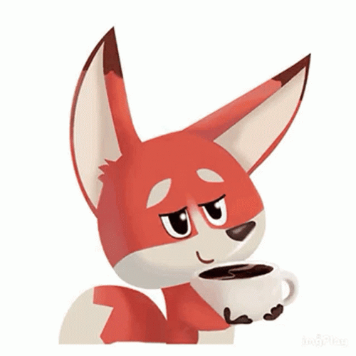Adorable Little Fox Holding His Animated Coffee GIF