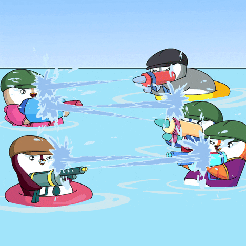 Adorable Penguins Playing Water Gun Splash GIF