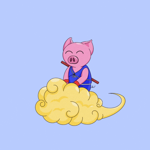 Adorable Pig Flies Riding A Cloud GIF