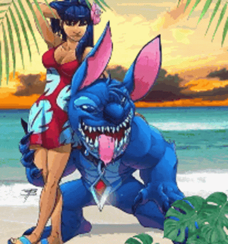 Adult Lilo And Stitch In Beach GIF