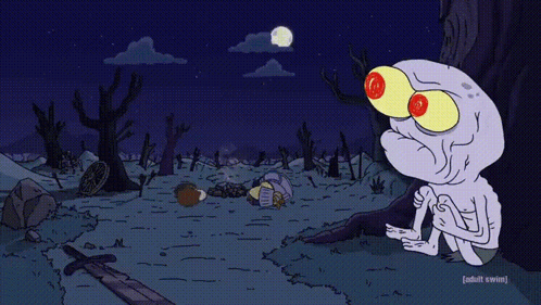 Adult Swim Cartoon Character in Cemetery at Night