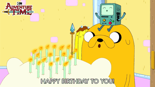 Adventure Time Cake With Candles Happy Birthday GIF