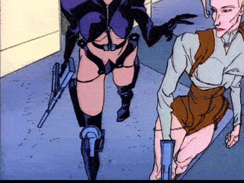 Aeon Flux Joining Guns GIF