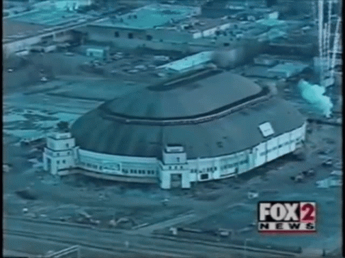 Aerial Capture Of Arena Implosion Vintage GIF