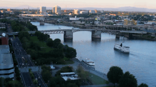Aerial City With Bridge Over River