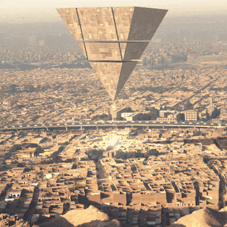 Aerial City With Pyramid in Sky
