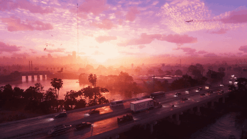Aerial Highway at Sunset With DHL Truck