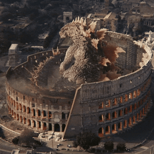 Aerial View Colosseum With Giant Monster