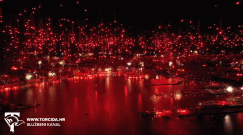 Aerial View Fireworks Over Water www.torcida.hr