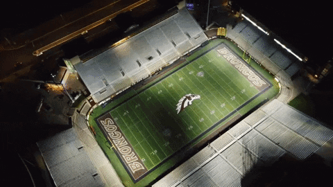 Aerial View Football Field With Broncos Text