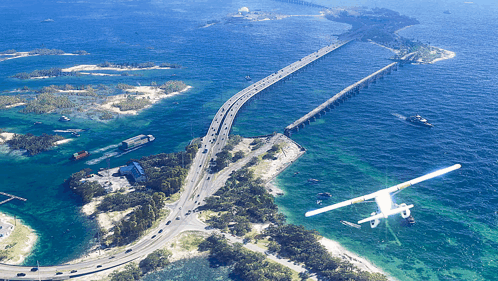Aerial View of Bridge Over Water With Plane
