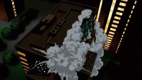 Aerial View Of Building With Smoke GIF
