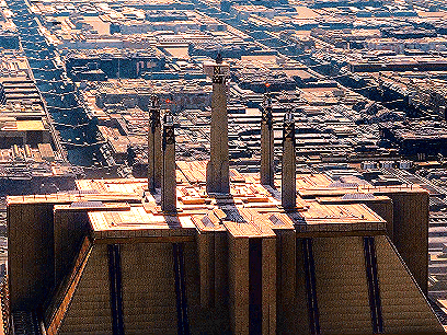 Aerial View Of City With Large Building GIF
