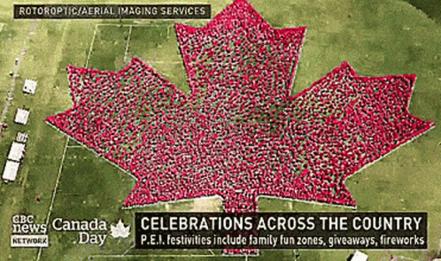 Aerial View of Maple Leaf Made of People