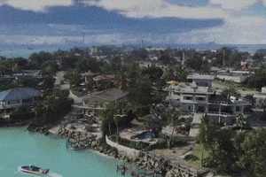 Aerial View of Residential Area With Boat