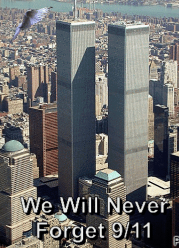 Aerial View of Twin Towers We Will Never Forget 9/11