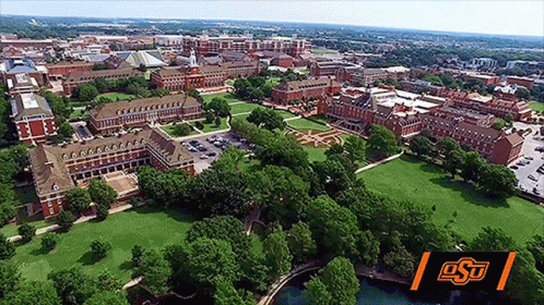 Aerial View Of University Of Oklahoma With OSU Logo GIF