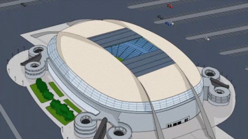 Aerial View Stadium Blue Roof Parking