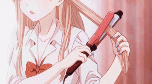 Aesthetic Anime Girl Curling Her Hair GIF