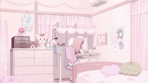 Aesthetic Anime Girl Bedroom In Pink Color GIF