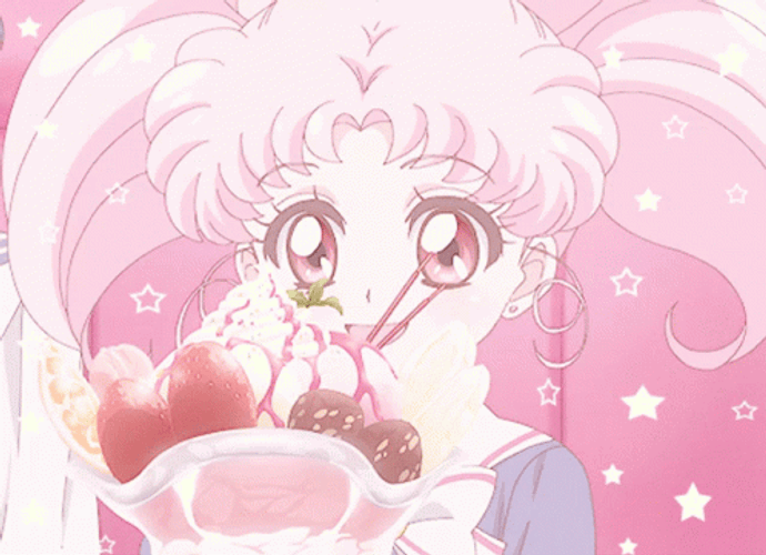 Aesthetic Anime Girl Chibiusa Eating Ice Cream GIF